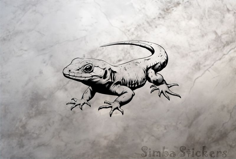 Lizard side-glancing on all fours, outline art