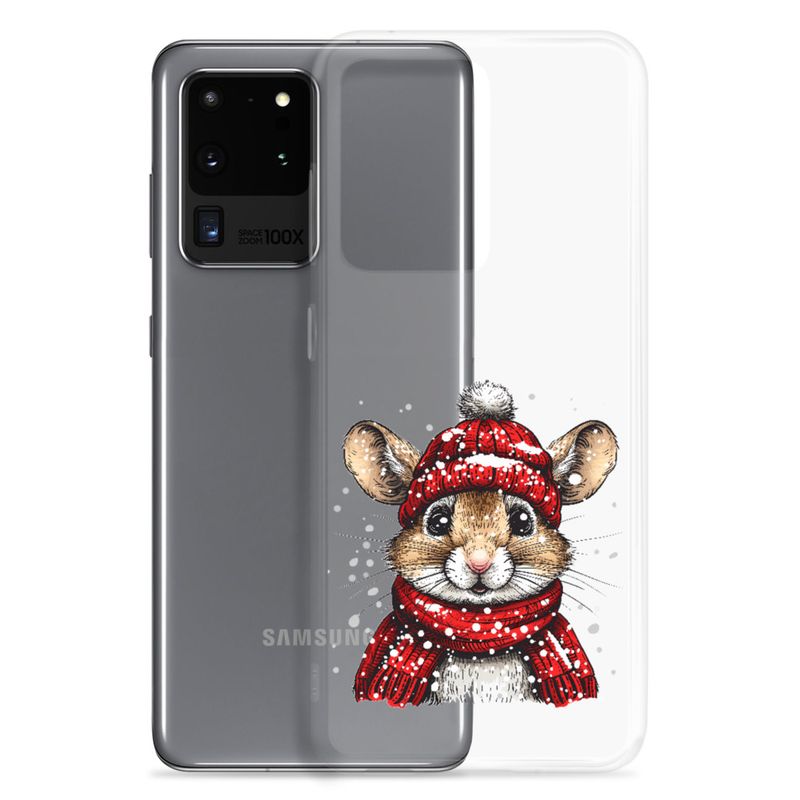Clear Case for Samsung, Mouse wearing red winter hat and scarf in the snow, xg8dl3