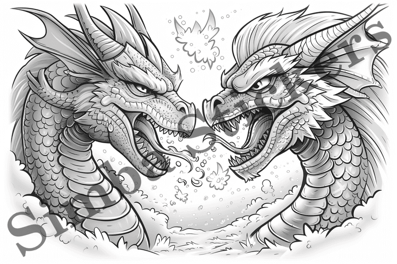 Colouring pages, bundle of dragons, 25 images