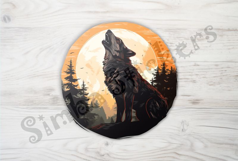 Wolf centered around moon howling