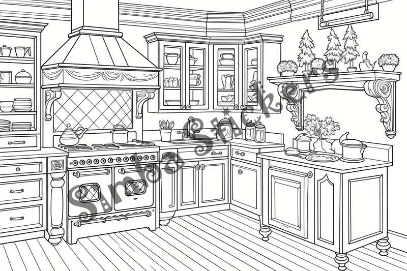 Colouring pages, bundle of house kitchens, 25 images 2