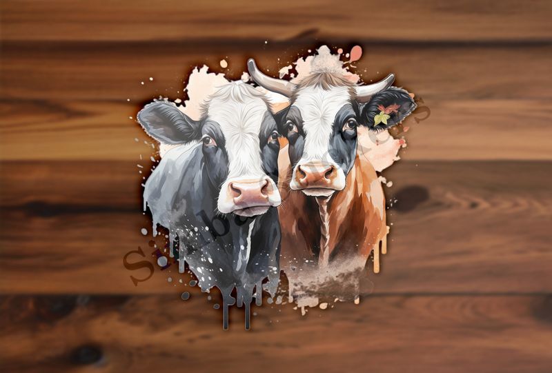 Cows nose-to-nose, watercolour