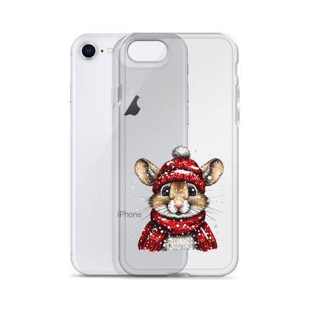 Clear Case for iPhone, Mouse wearing red winter hat and scarf in the snow, xg8dl3