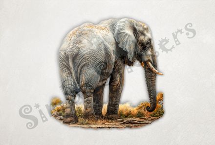Elephant from behind, turned to the right, watercolour, utn7iz