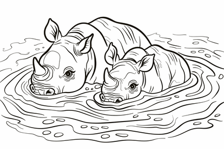 Colouring pages, bundle of rhinos, 10 images 2