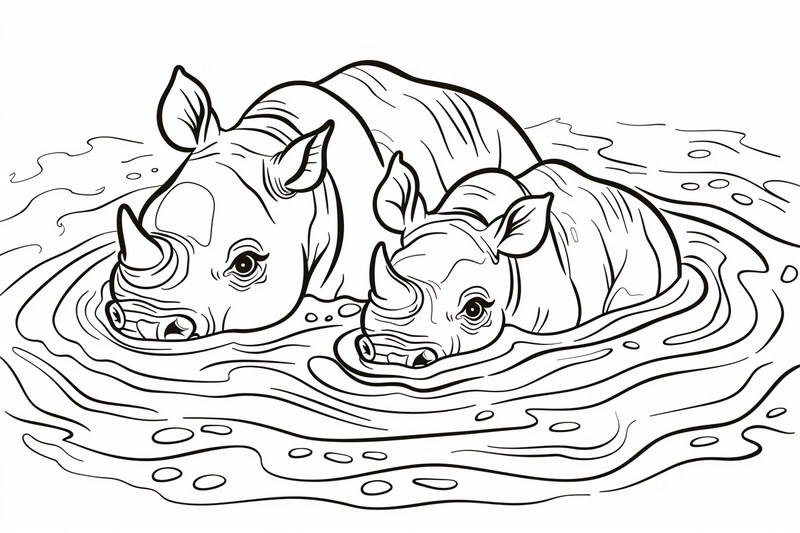 Colouring pages, bundle of rhinos, 10 images 2
