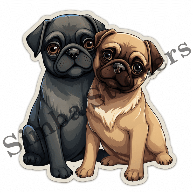 Pug dogs in love, image set, 10 images