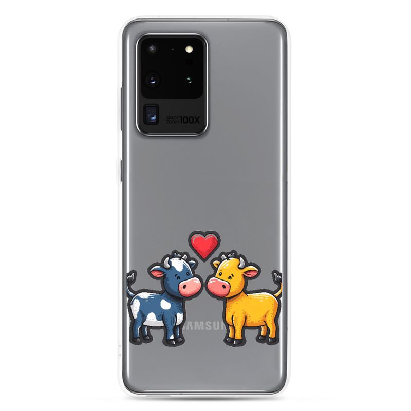 Clear Case for Samsung, Cattle, bull and cow in love, colourful , heart in picture, fvta2y
