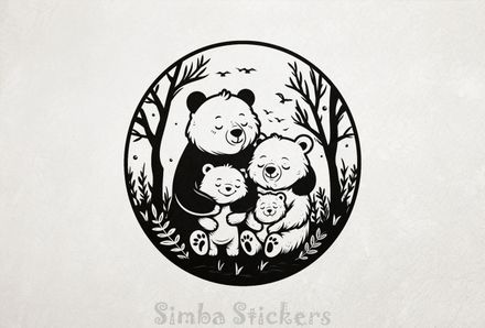 Bear family hugging in circle, outline art, kxdgkr