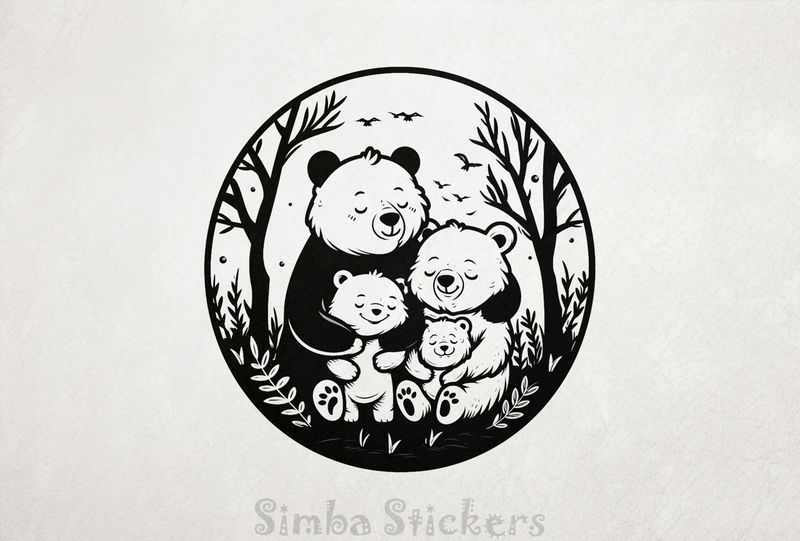 Bear family hugging in circle, outline art, kxdgkr
