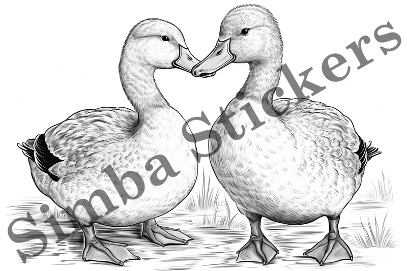 Colouring pages, Bundle of ducks in love, 10 images