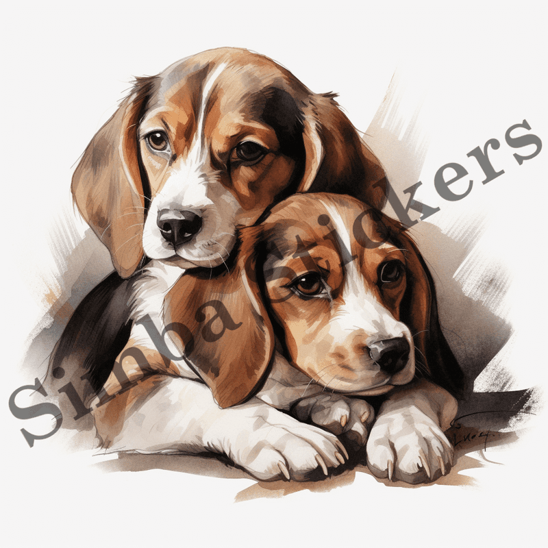 Beagle dogs cuddling, image set, 10 images