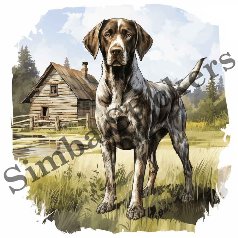 German Shorthaired Pointer dogs in the woods, image set, 10 images
