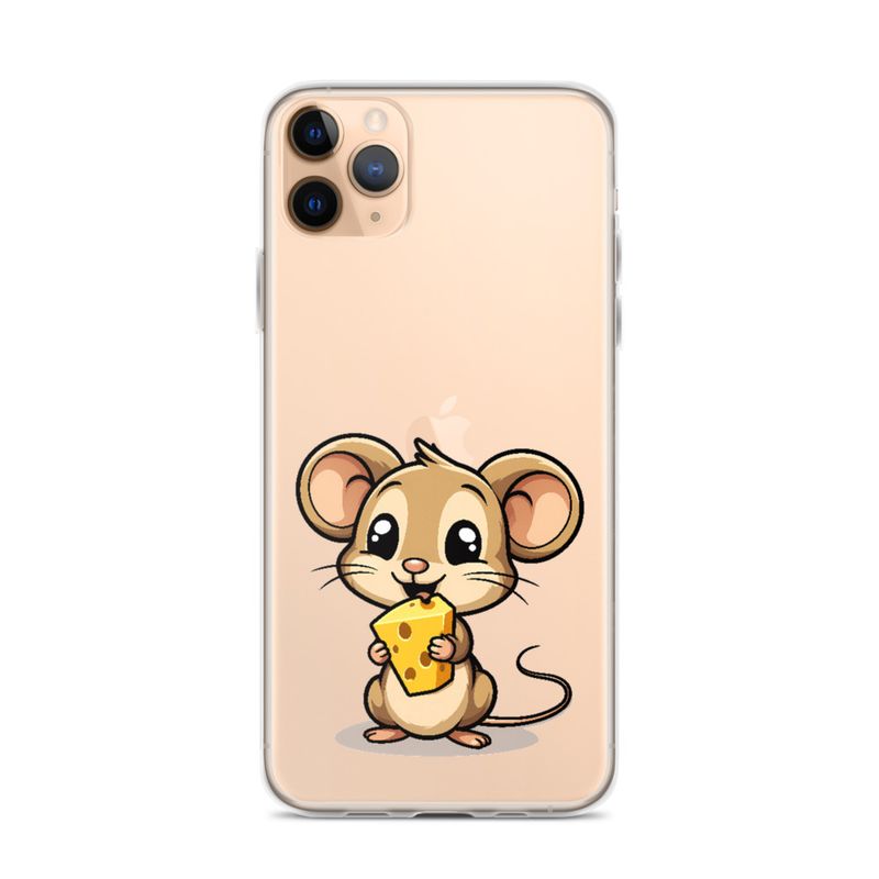 Clear Case for iPhone, Small Mouse happily licking large chunk of cheese, pqapy6