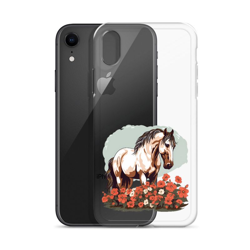 Clear Case for iPhone, Brown horse in field of red flowers, n4w2fj