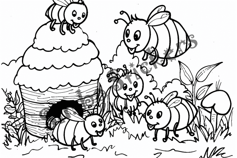 Colouring pages, bundle of bees, 50 images