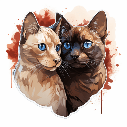 Tonkinese cats in love, watercolour, image set, 10 images