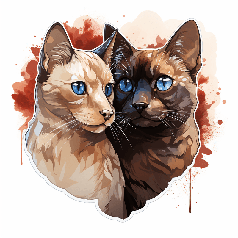 Tonkinese cats in love, watercolour, image set, 10 images