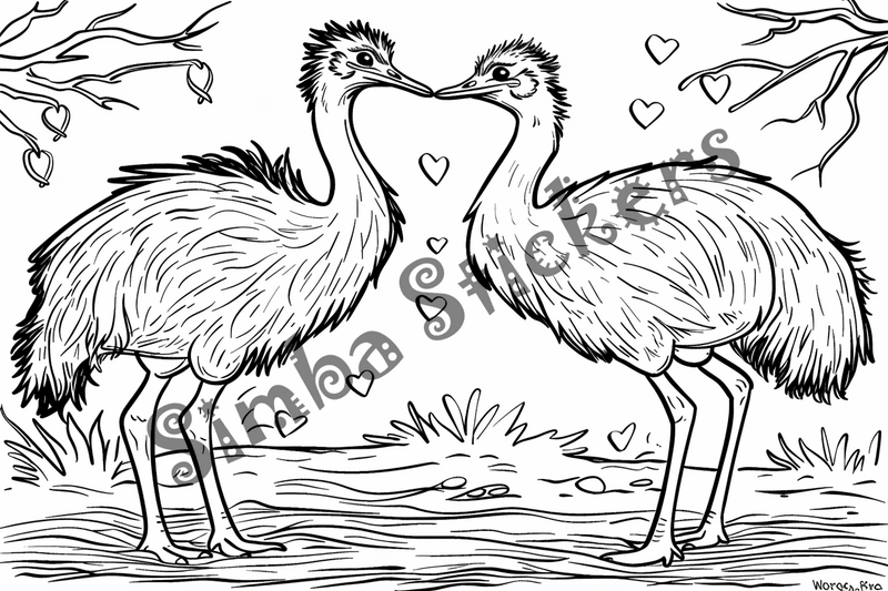 Colouring pages, bundle of ostriches in love, 25 images