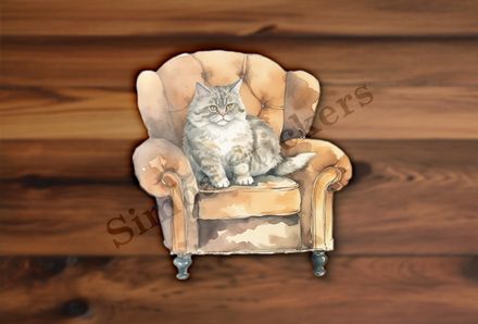 Cat in an armchair, watercolour