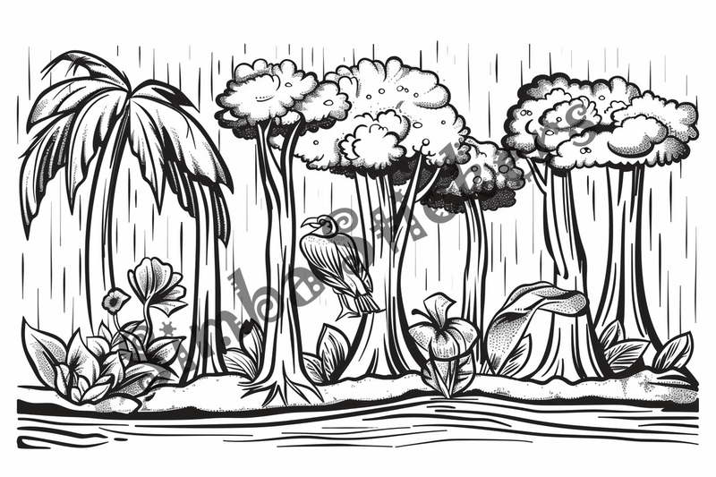 Colouring pages, bundle of Equatorial Rainforest landscape, 25 images 2