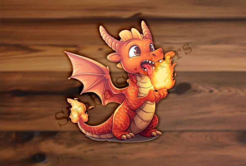 Cute baby red dragon breathing fire