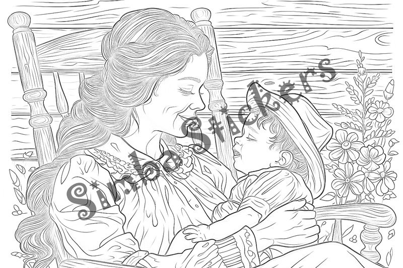 Colouring pages, bundle of people, elderly and grandparents with children, 50 images