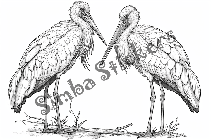Colouring pages, bundle of marabou storks 2, 25 images