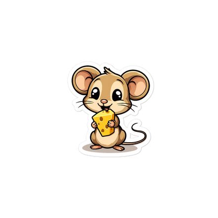 Sticker 3x3, Small Mouse happily licking large chunk of cheese, pqapy6