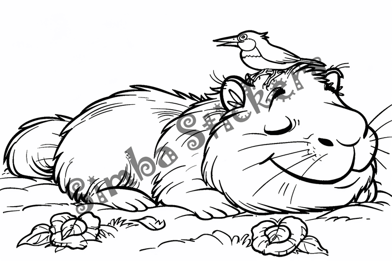 Colouring pages, bundle of capybaras with birds, 10 images