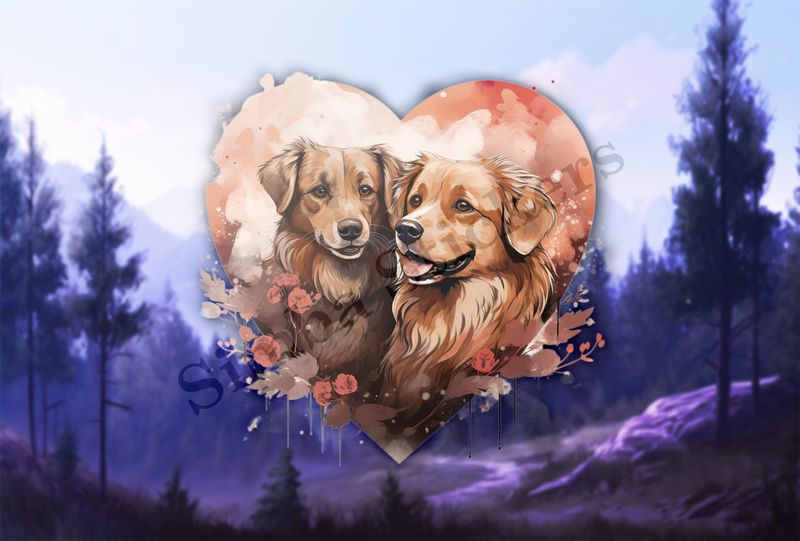Dogs in love, watercolour