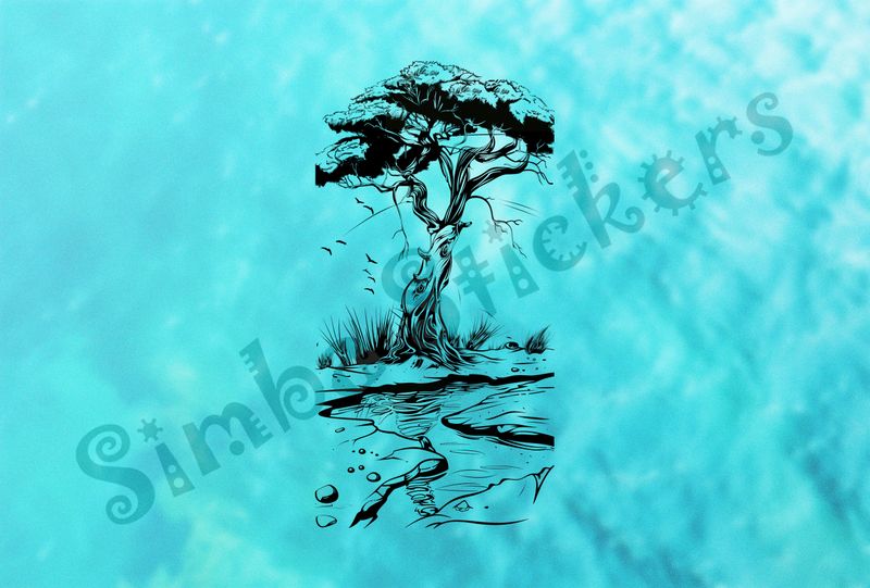African Savanna landscape, tree upright, outline art
