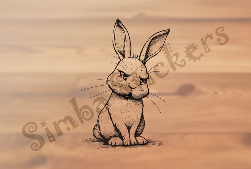 Hare looking angry, outline art