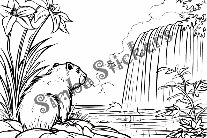 Colouring pages, bundle of singular beavers, 25 images