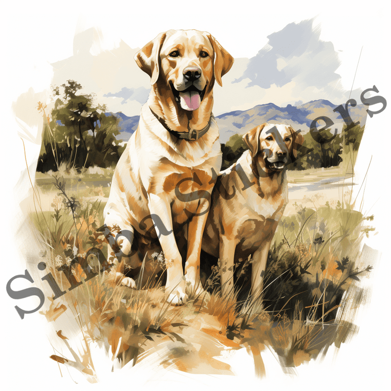 Labrador Retriever dogs outdoors, watercolour, image set, 10 images