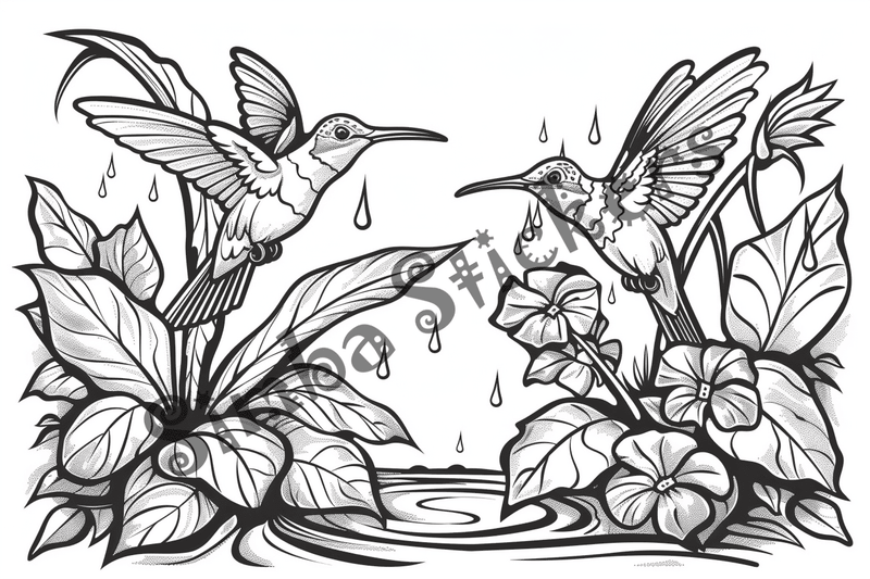 Colouring pages, bundle of Equatorial Rainforest landscape, 10 images