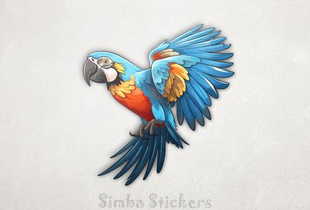 Bluish parrot with yellow patches and wings outspread, 0iaonv
