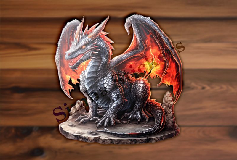 Black dragon, fire in wings