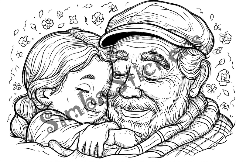 Colouring pages, bundle of people, grandfather with child, 10 images
