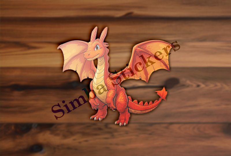 Cute red dragon with wings spread out, watercolour
