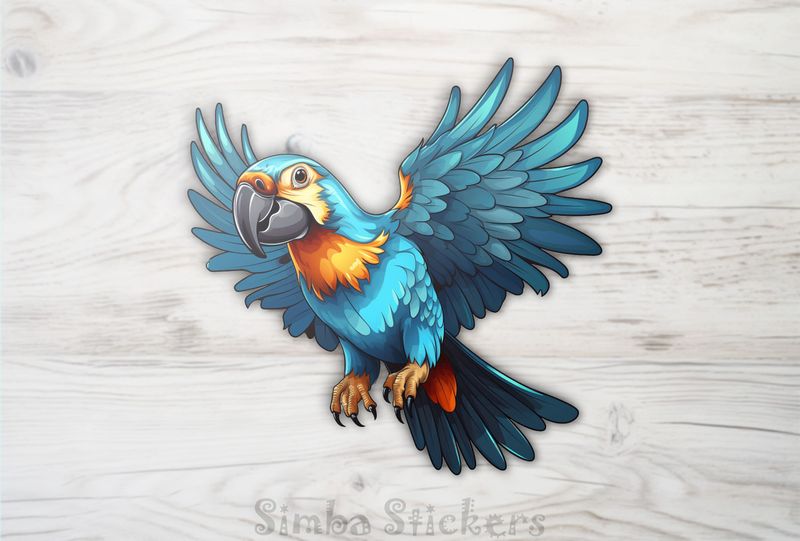 Bluish parrot with wings outspread, ecthc6