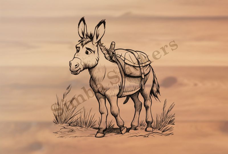 Small donkey carrying packaging, outline art