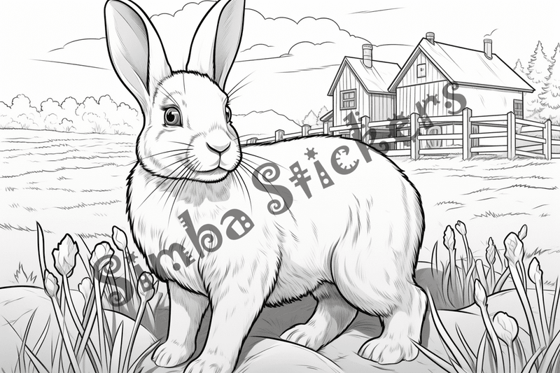 Colouring pages, bundle of rabbits on a farm, 10 images