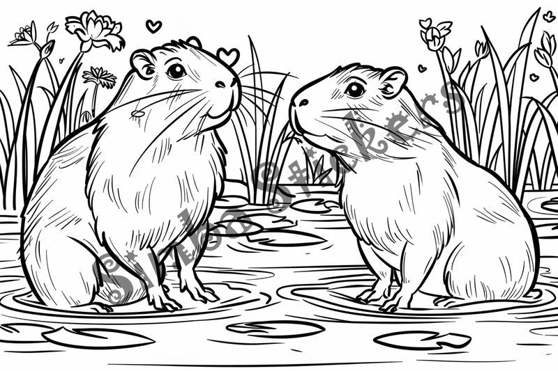 Colouring pages, bundle of capybaras, 50 images, pack 2