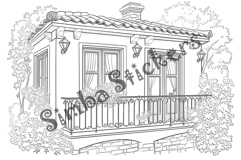 Colouring pages, bundle of houses, Mediterranean, 10 images