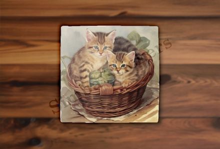 Kittens in a basket, vintage watercolour