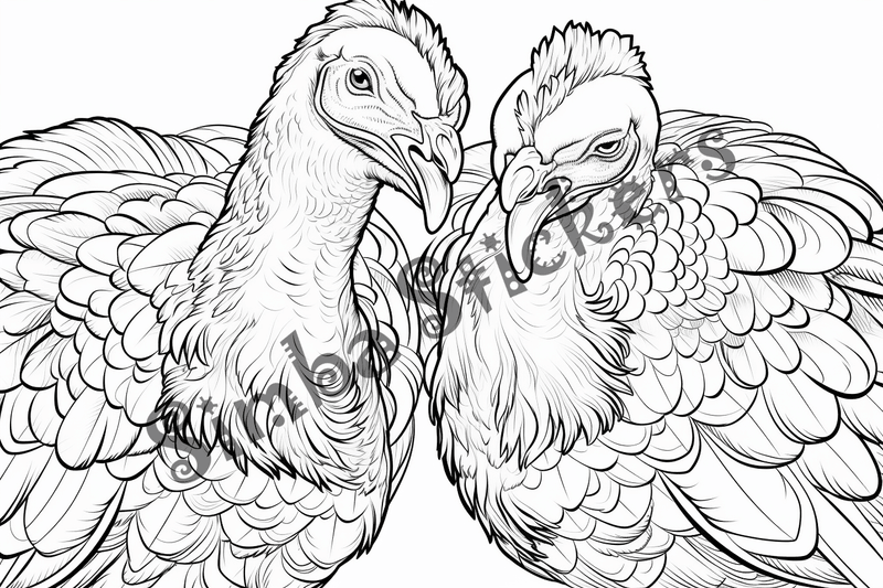Colouring pages, bundle of turkeys in love, 10 images