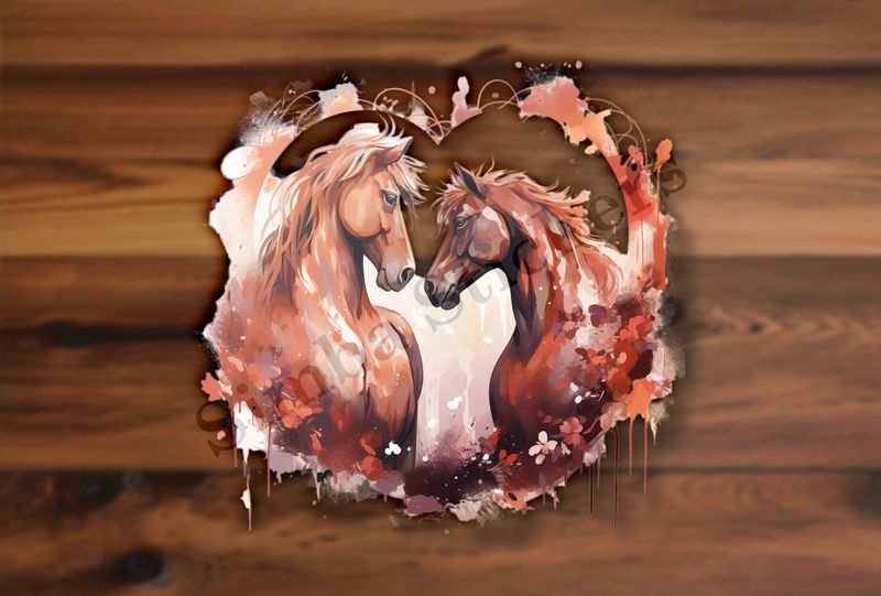 Horses in love, watercolour