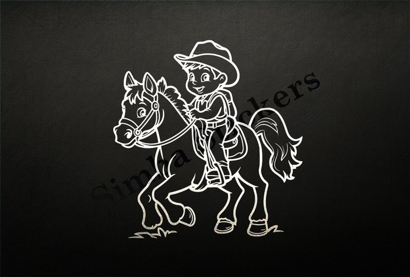 Horse carrying a small cowboy, outline art