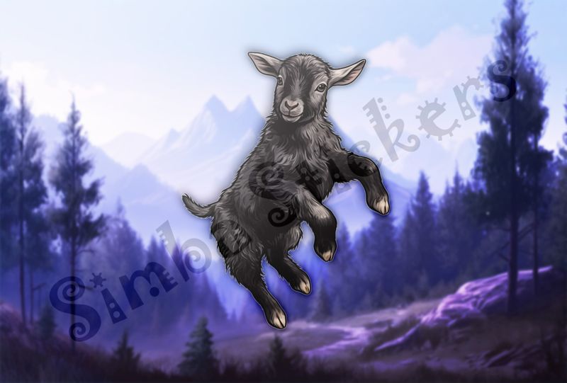 Black goat kid jumping
